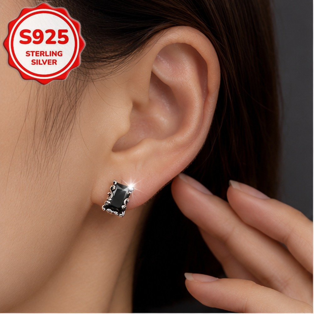 2pcs Vintage Style S925 Silvery Rectangular Zirconia Ear Cuffs